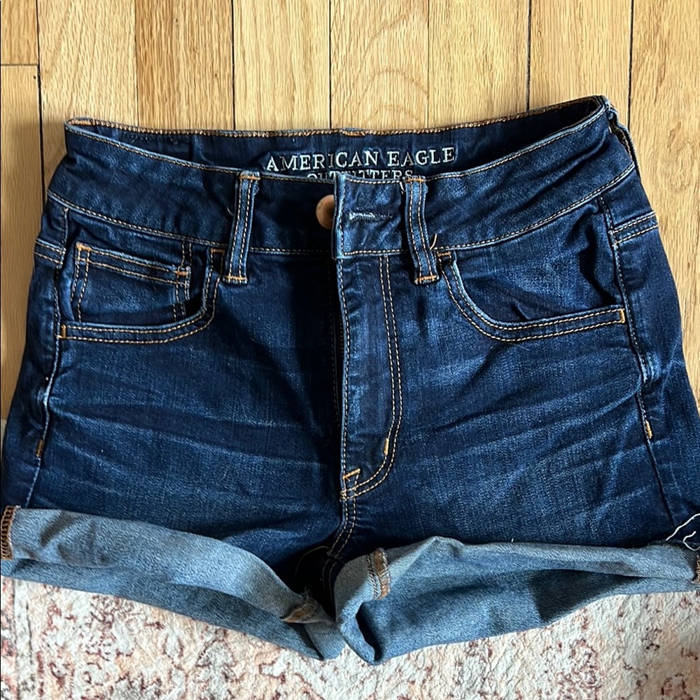 American Eagle Outfitters Blue Jean Shorts with Cuffed Hem